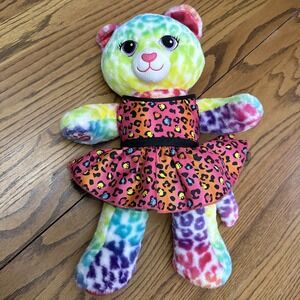 Build a Bear Plush Tie Dye Kitty Lisa Frank Style Rainbow‎ Spotted Leopard 17"